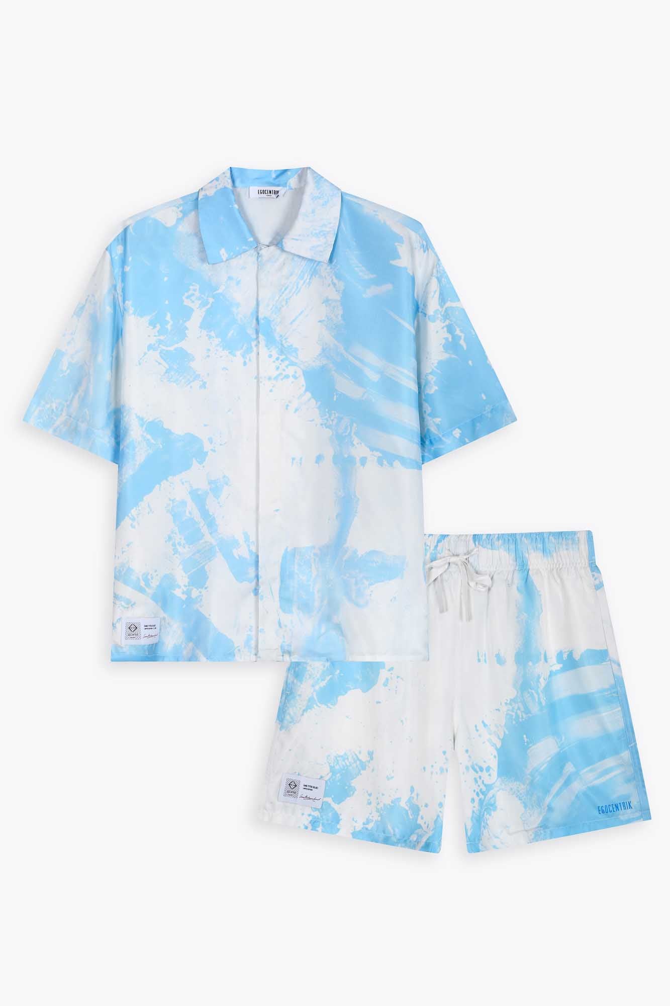 Chemise en soie manche courtes "Blue Strates"