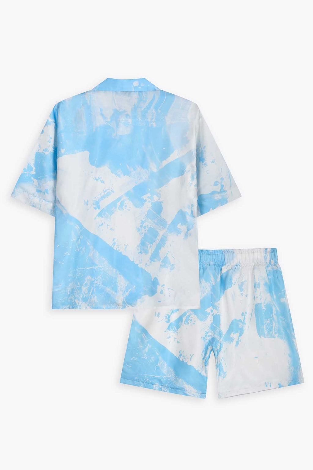 Chemise en soie manche courtes "Blue Strates"