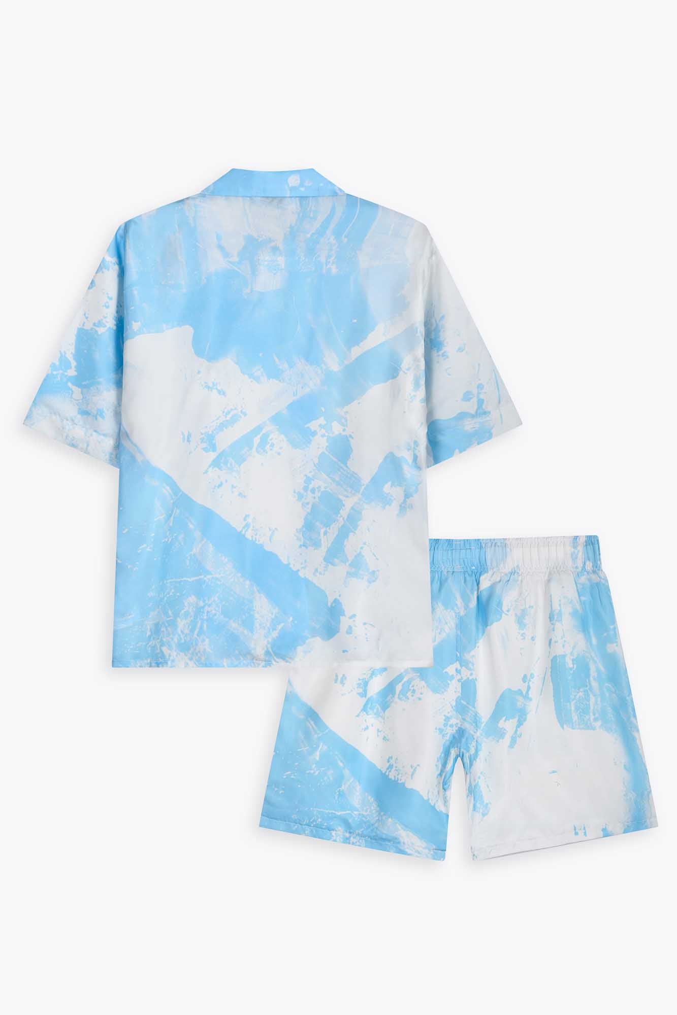 Chemise en soie manche courtes "Blue Strates"
