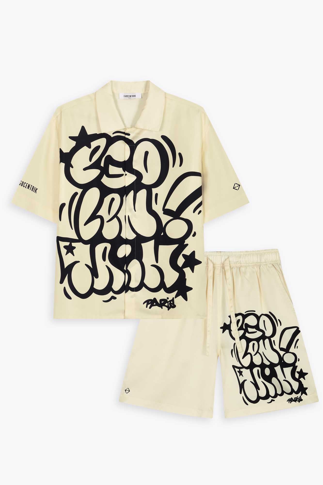 NYC FLOP SHORT SLEEVE LONG SILK SHIRT, IVORY