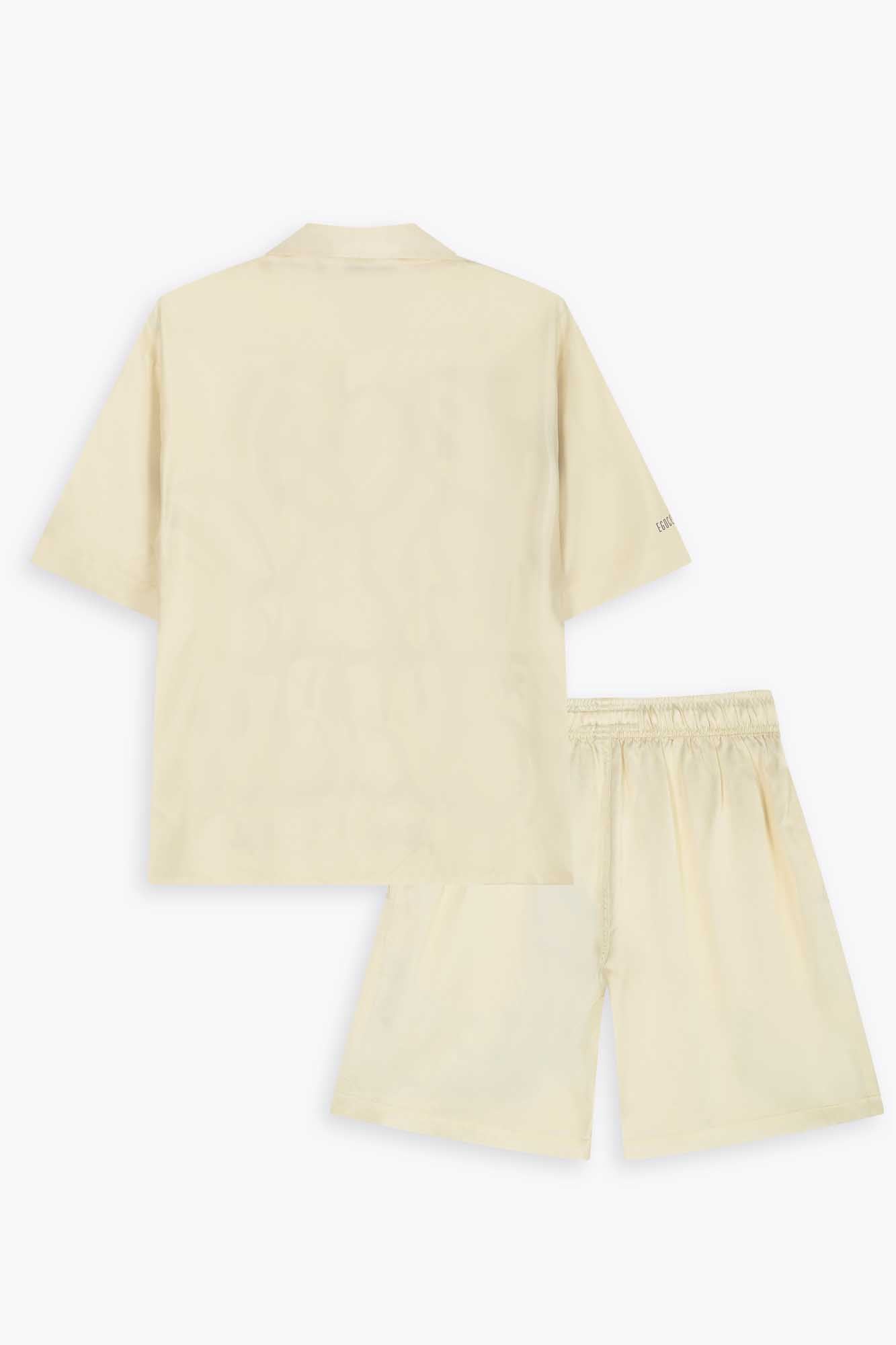 NYC FLOP SHORT SLEEVE LONG SILK SHIRT, IVORY