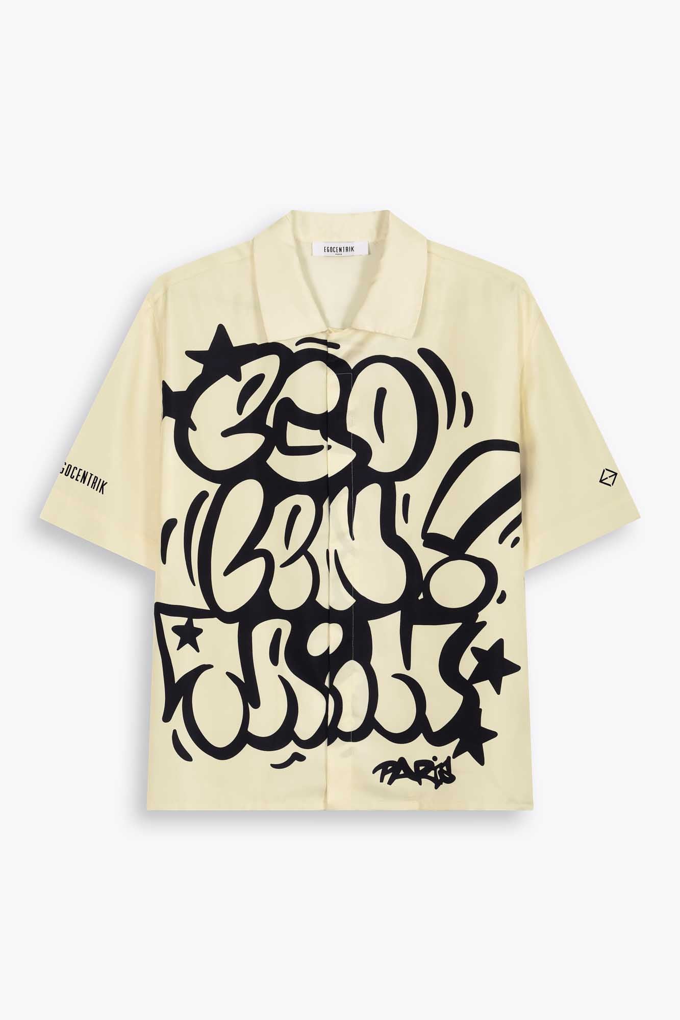 NYC FLOP SHORT SLEEVE LONG SILK SHIRT, IVORY