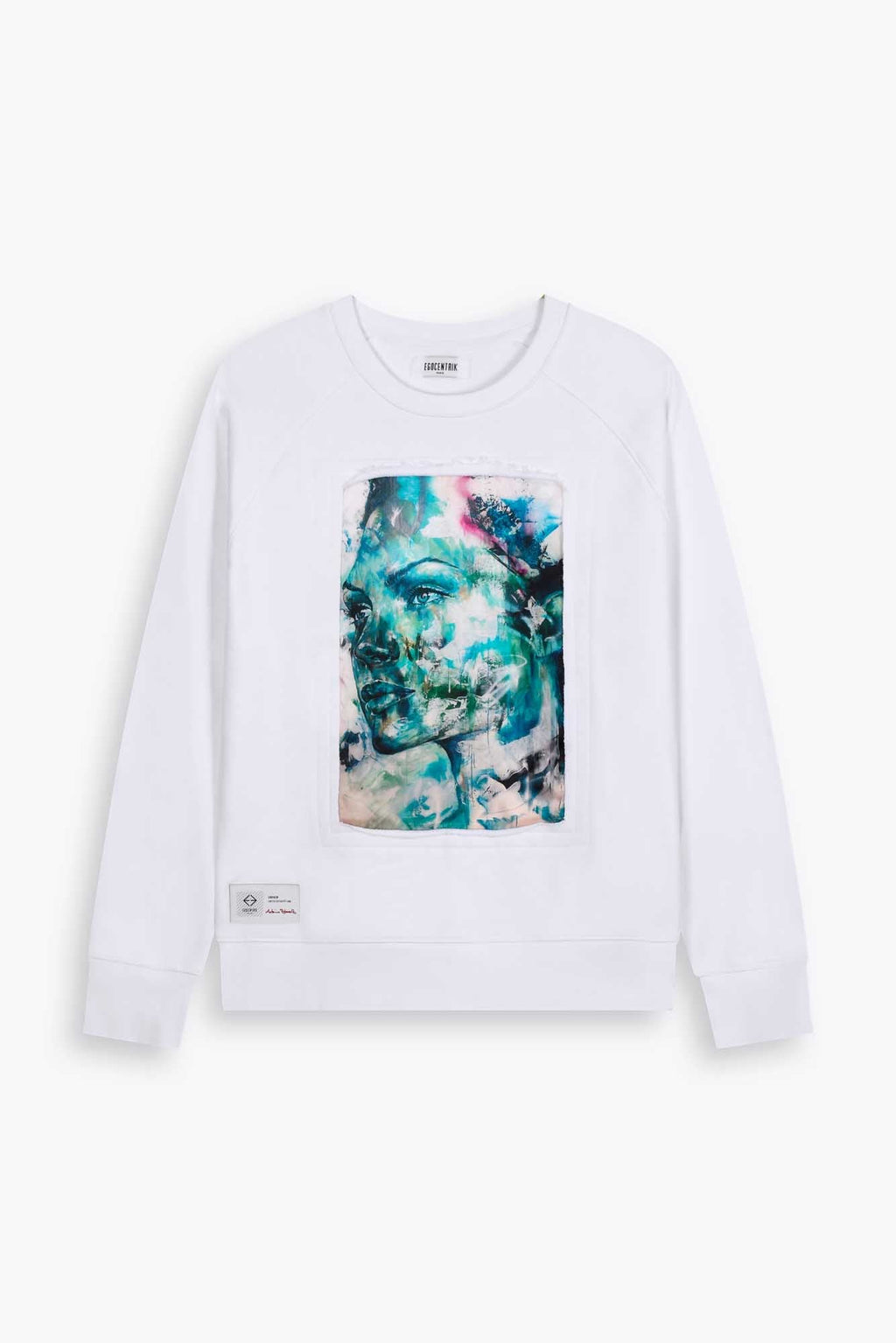 Sweat blanc avec patch soie "Manuela"