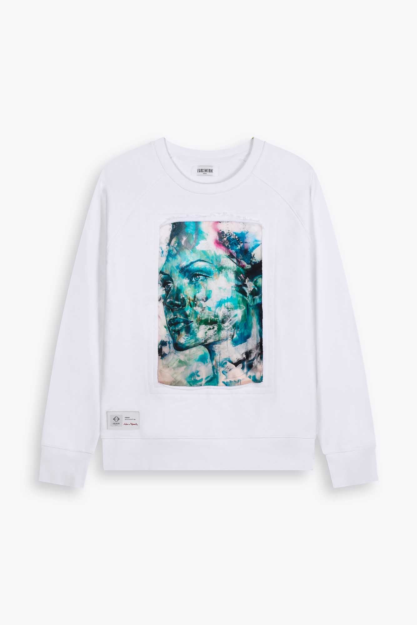 Sweat blanc avec patch soie "Manuela"
