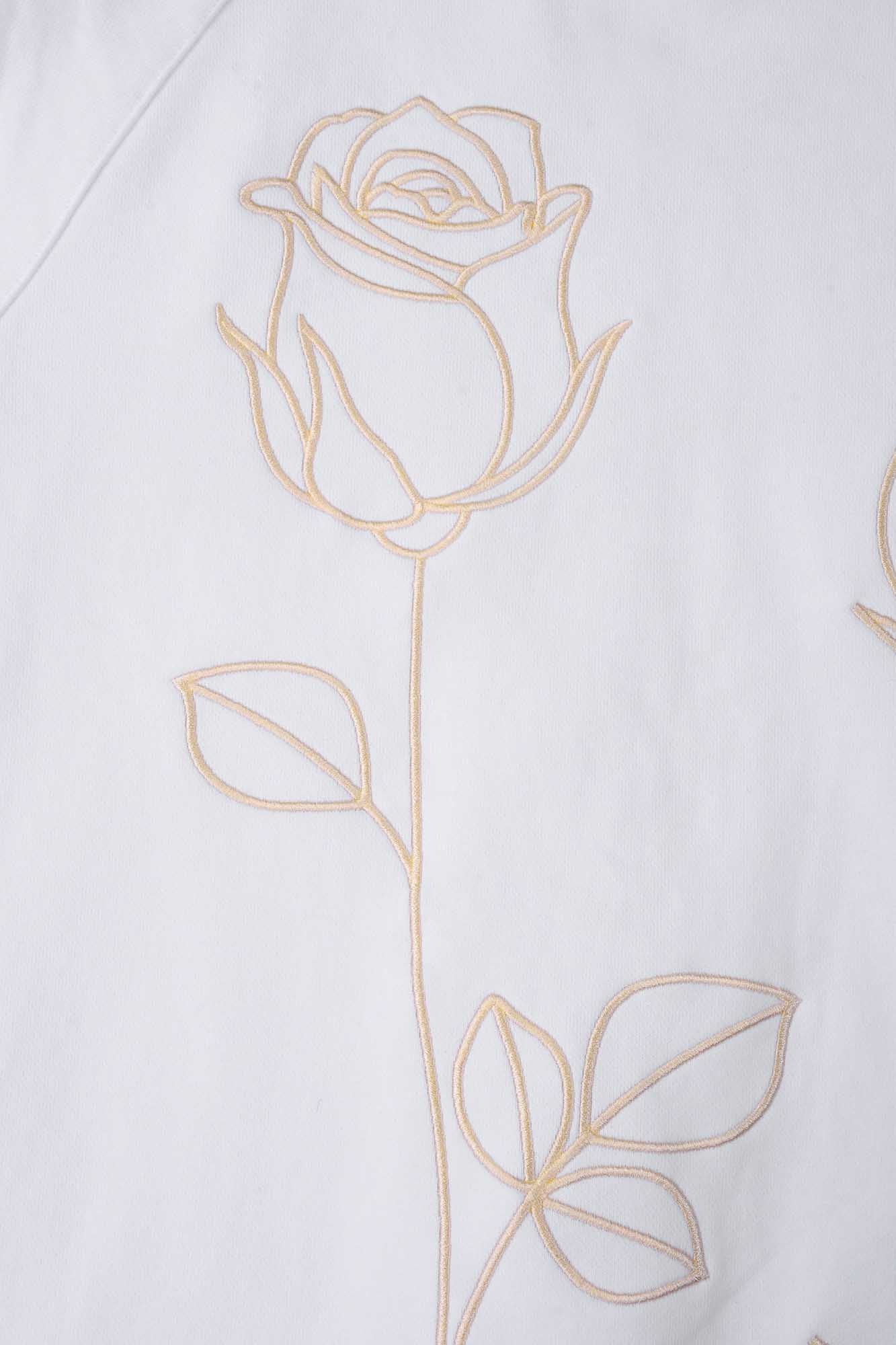 Sweat blanc col rond brodé "Roses"