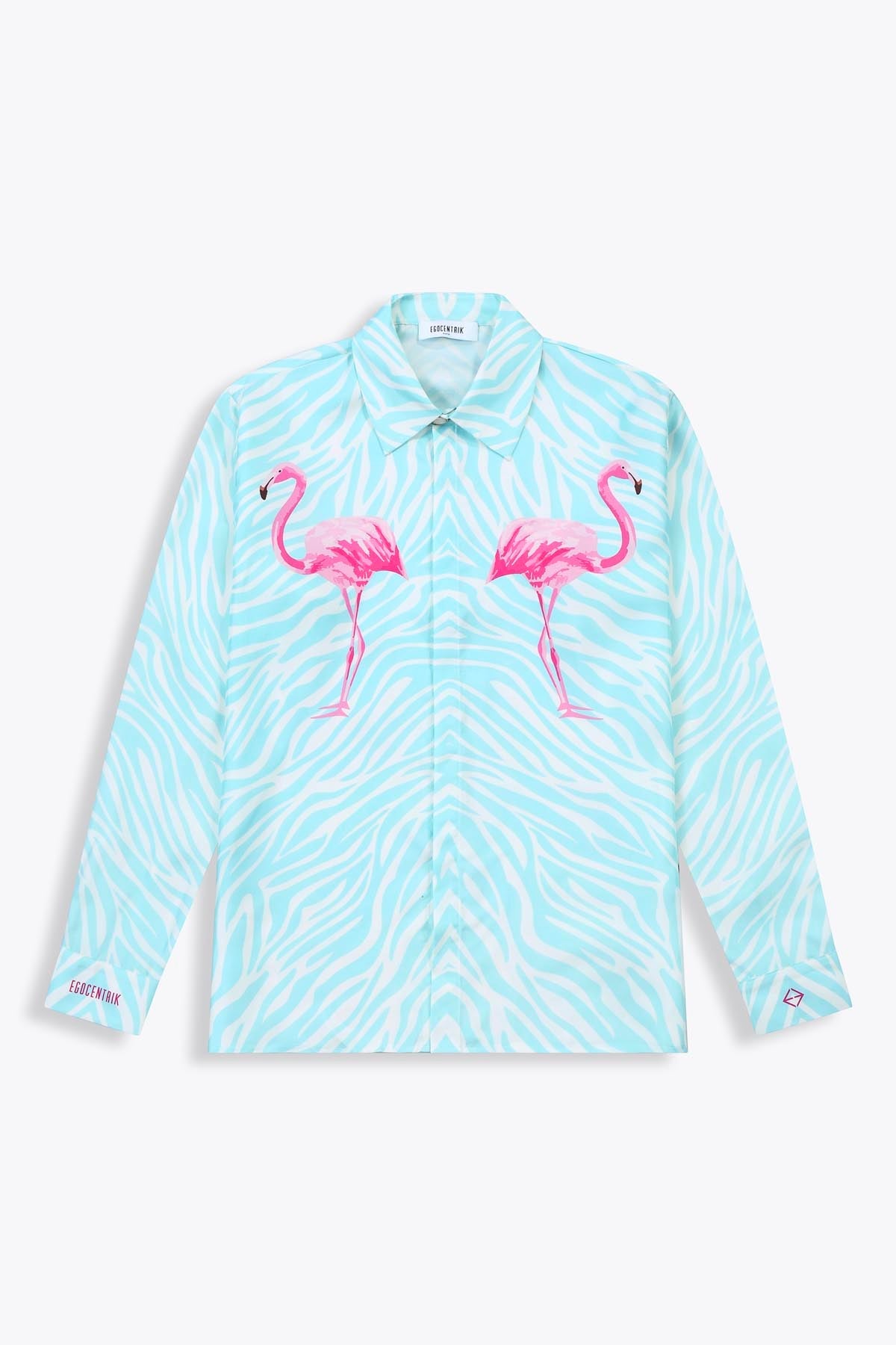 Chemise en soie manches longues "Miami Flamingo"