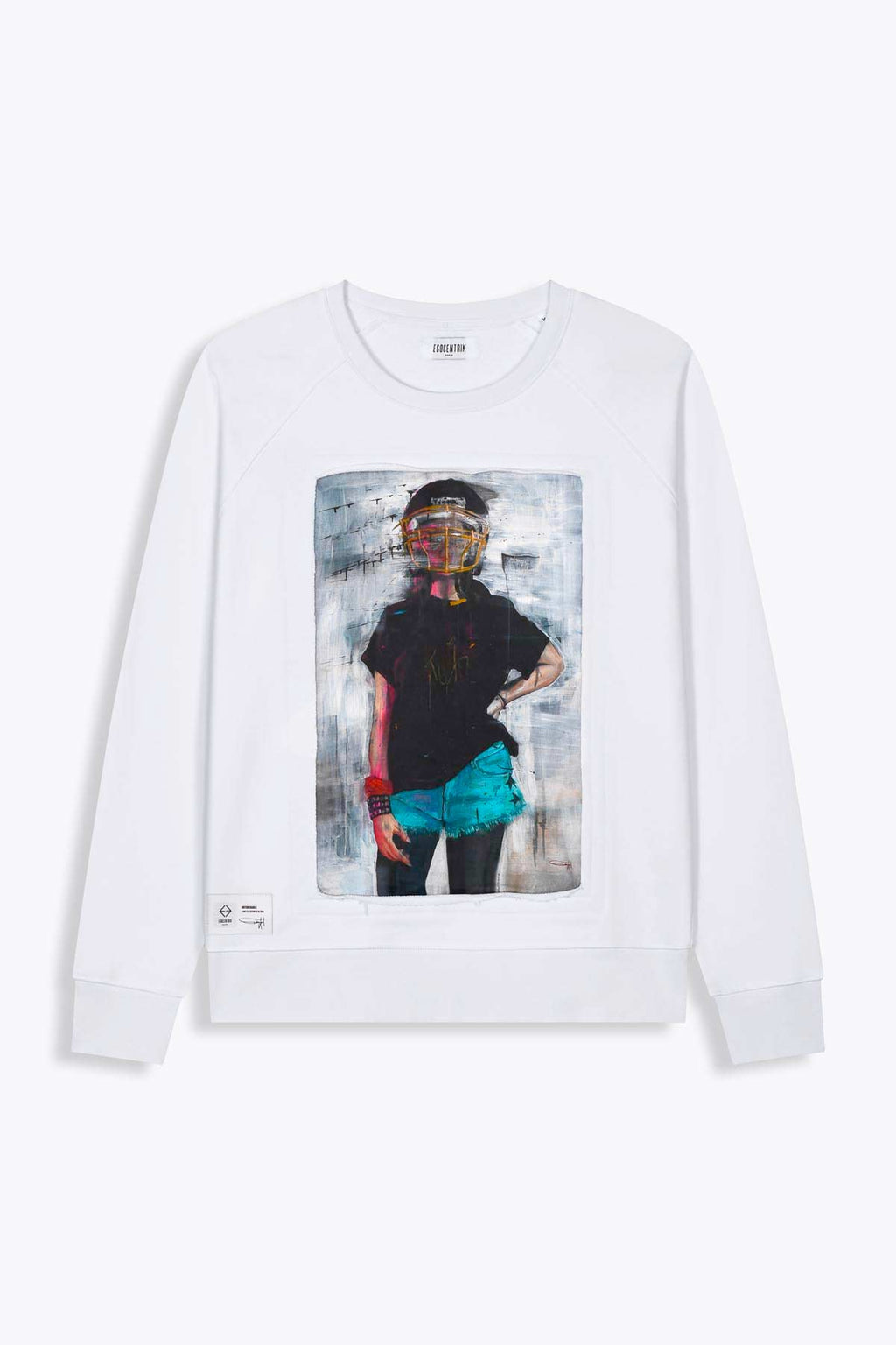 Sweat blanc avec patch soie "Untouchable"