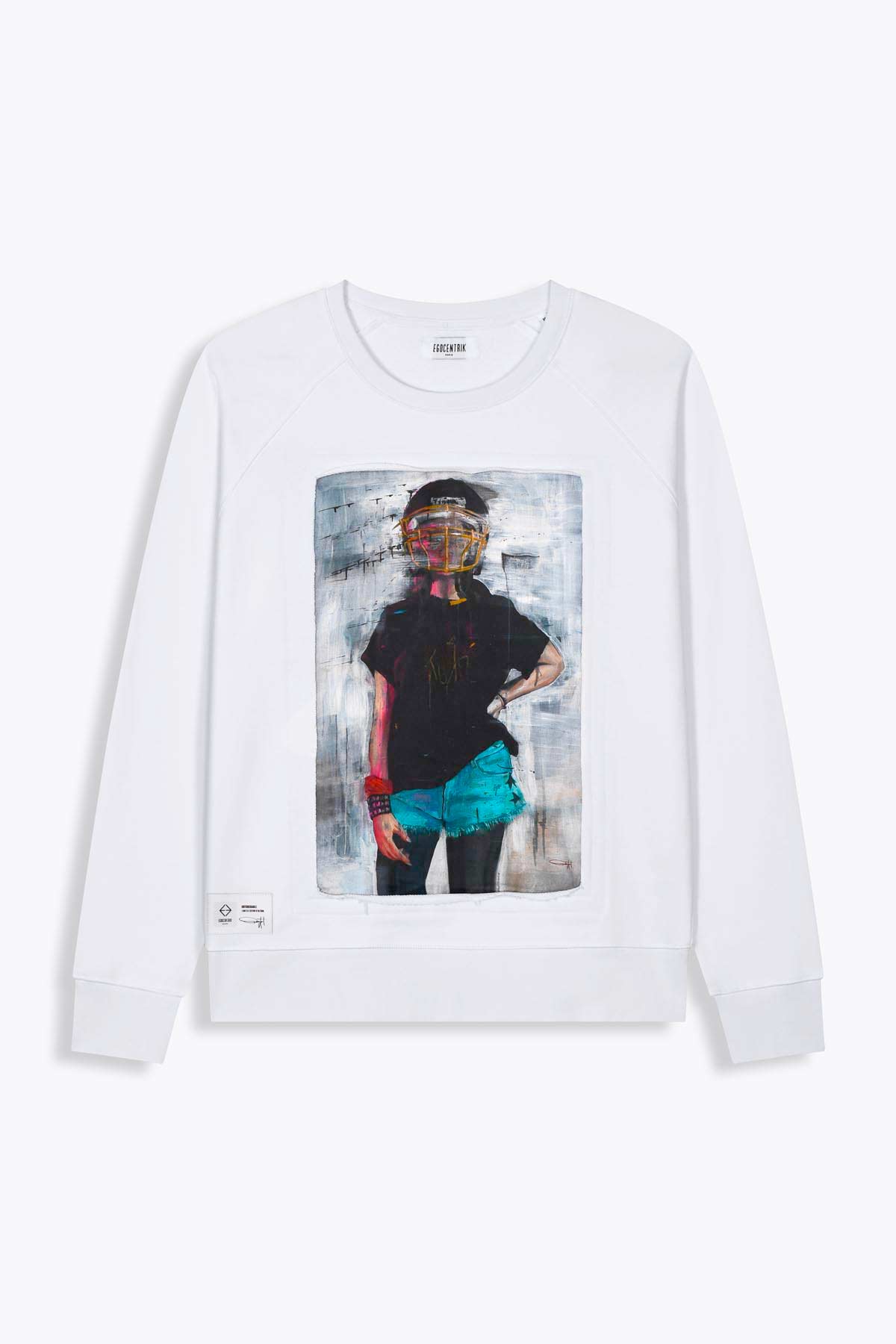 Sweat blanc avec patch soie "Untouchable"