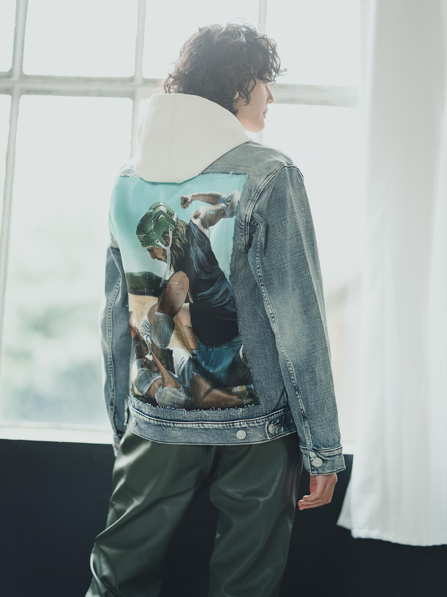 Veste en Jean avec patch en soie "Fight for Territory"