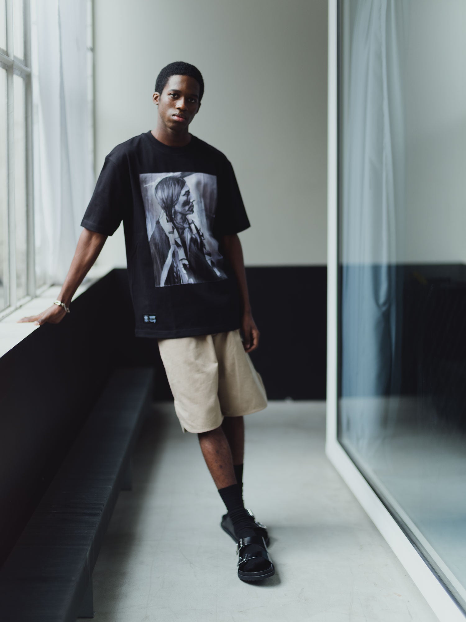 T-Shirt noir coton avec patch soie "Californian Native"