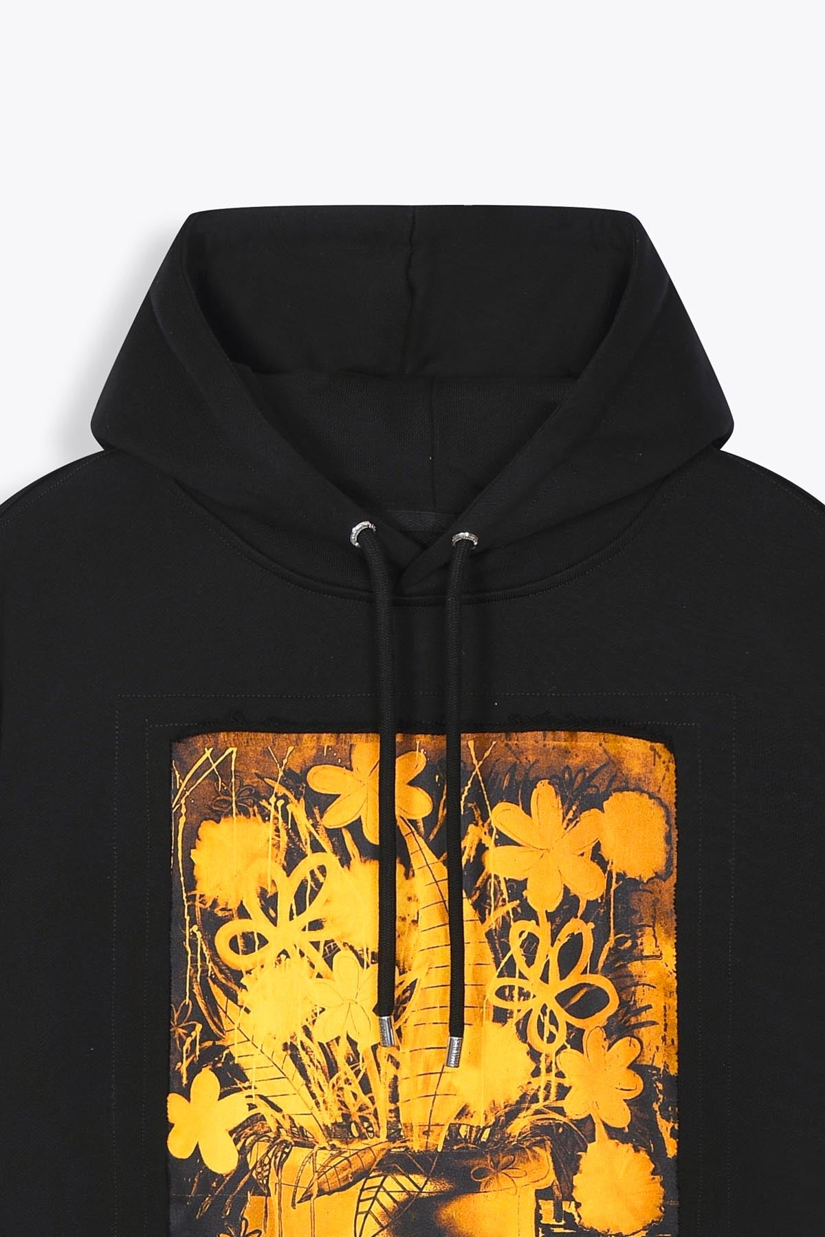 Hoodie noir avec patch soie "Yellow flowers"