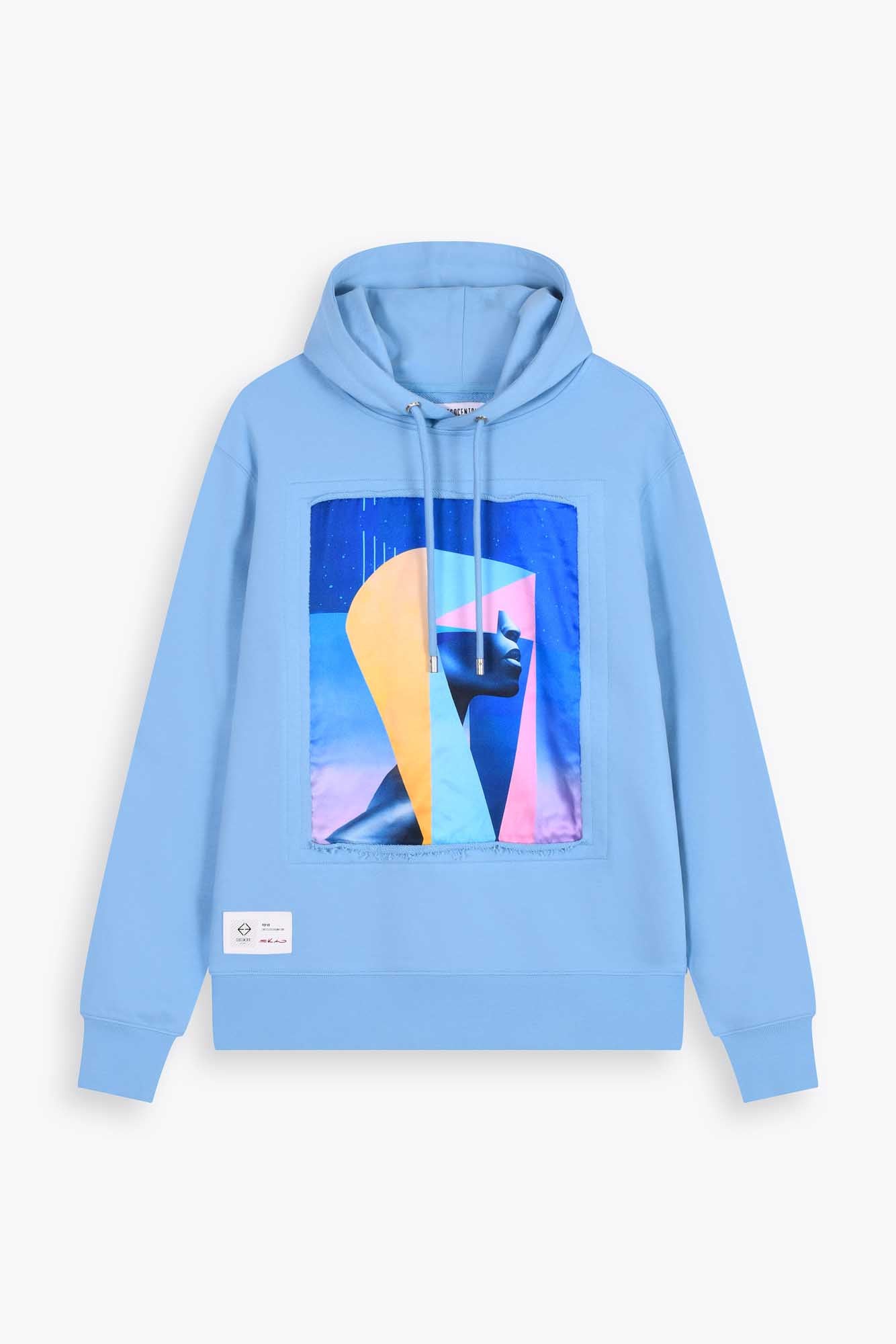 Hoodie bleu clair avec patch soie "Pop VR"