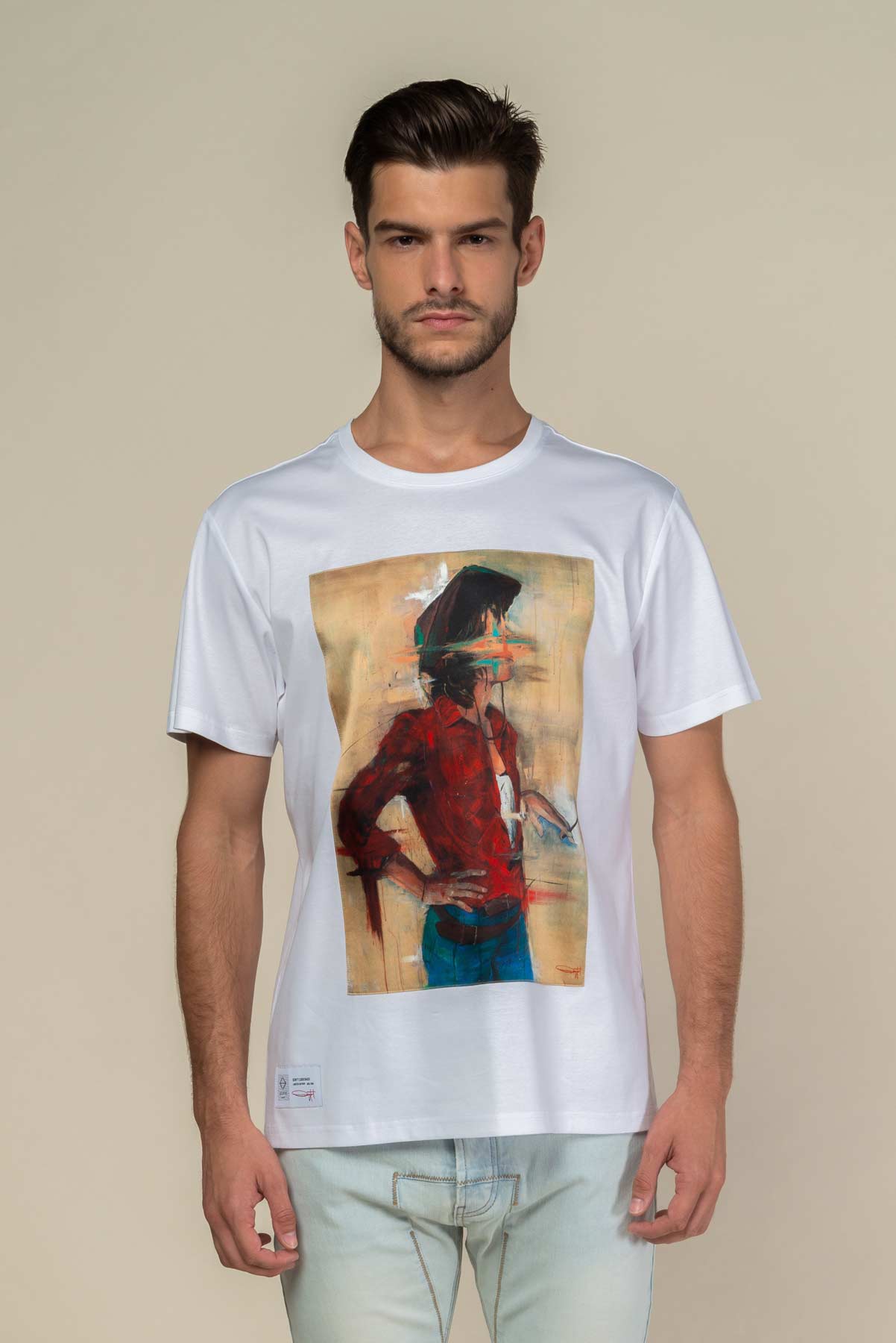 T-Shirt blanc avec patch soie "Don't look back"
