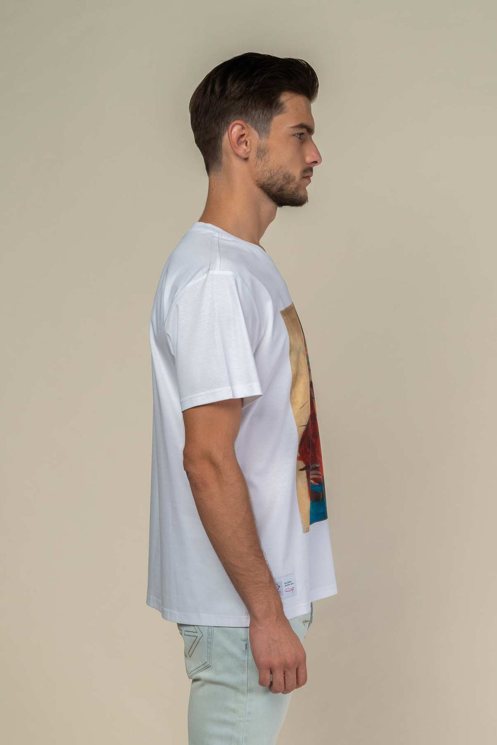 T-Shirt blanc avec patch soie "Don't look back"