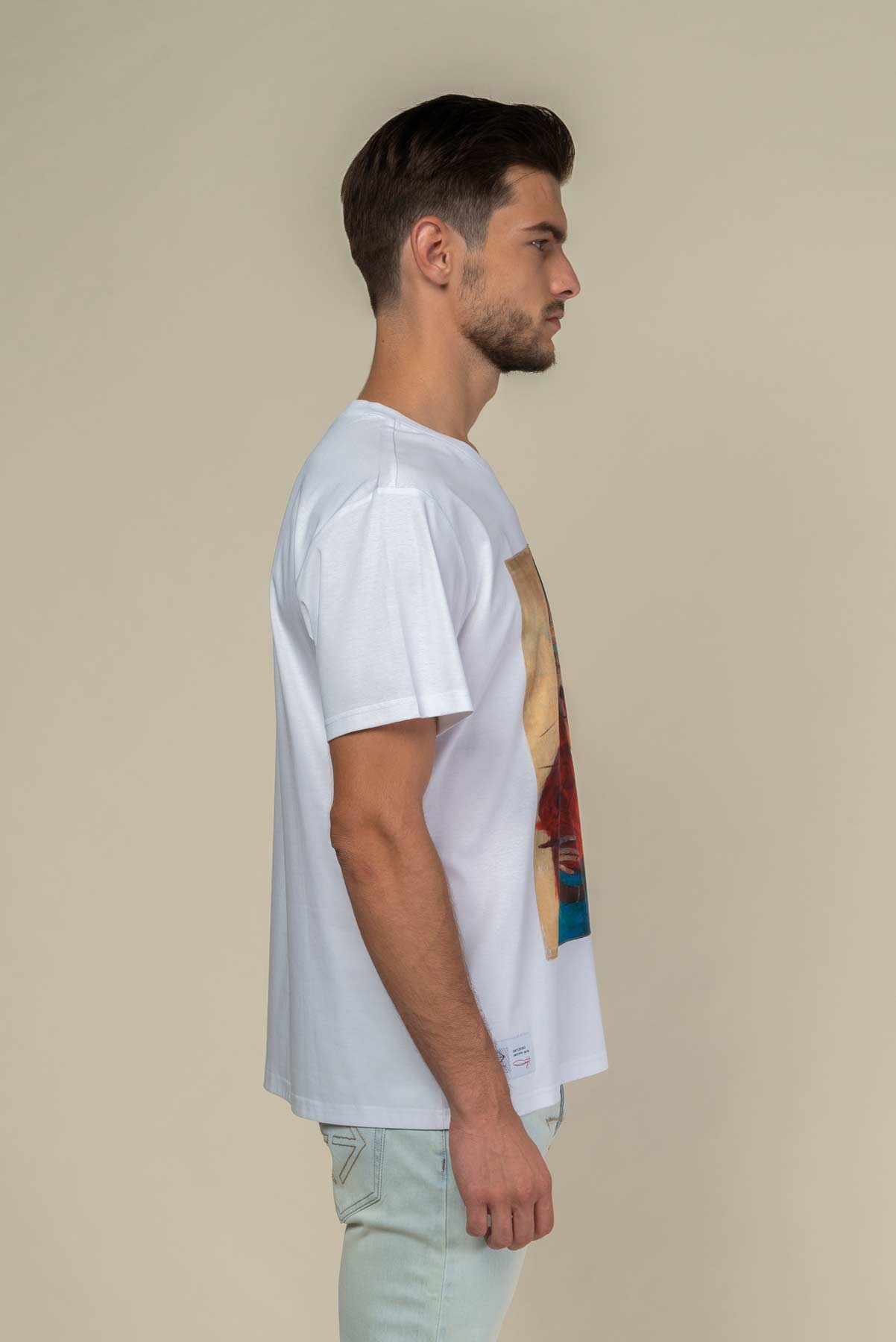 T-Shirt blanc avec patch soie "Don't look back"