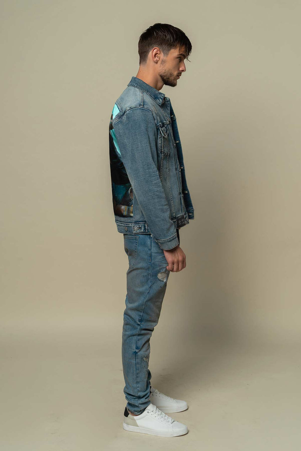 Veste en Jean avec patch en soie "Fight for Territory"
