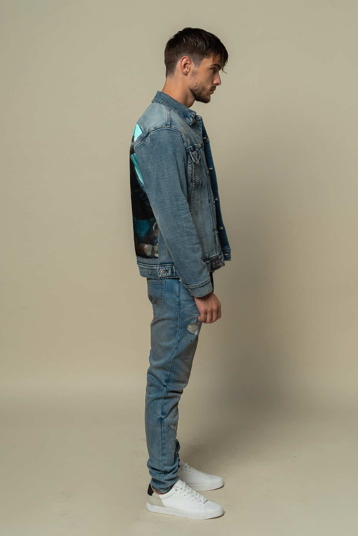 Veste en Jean avec patch en soie "Fight for Territory"