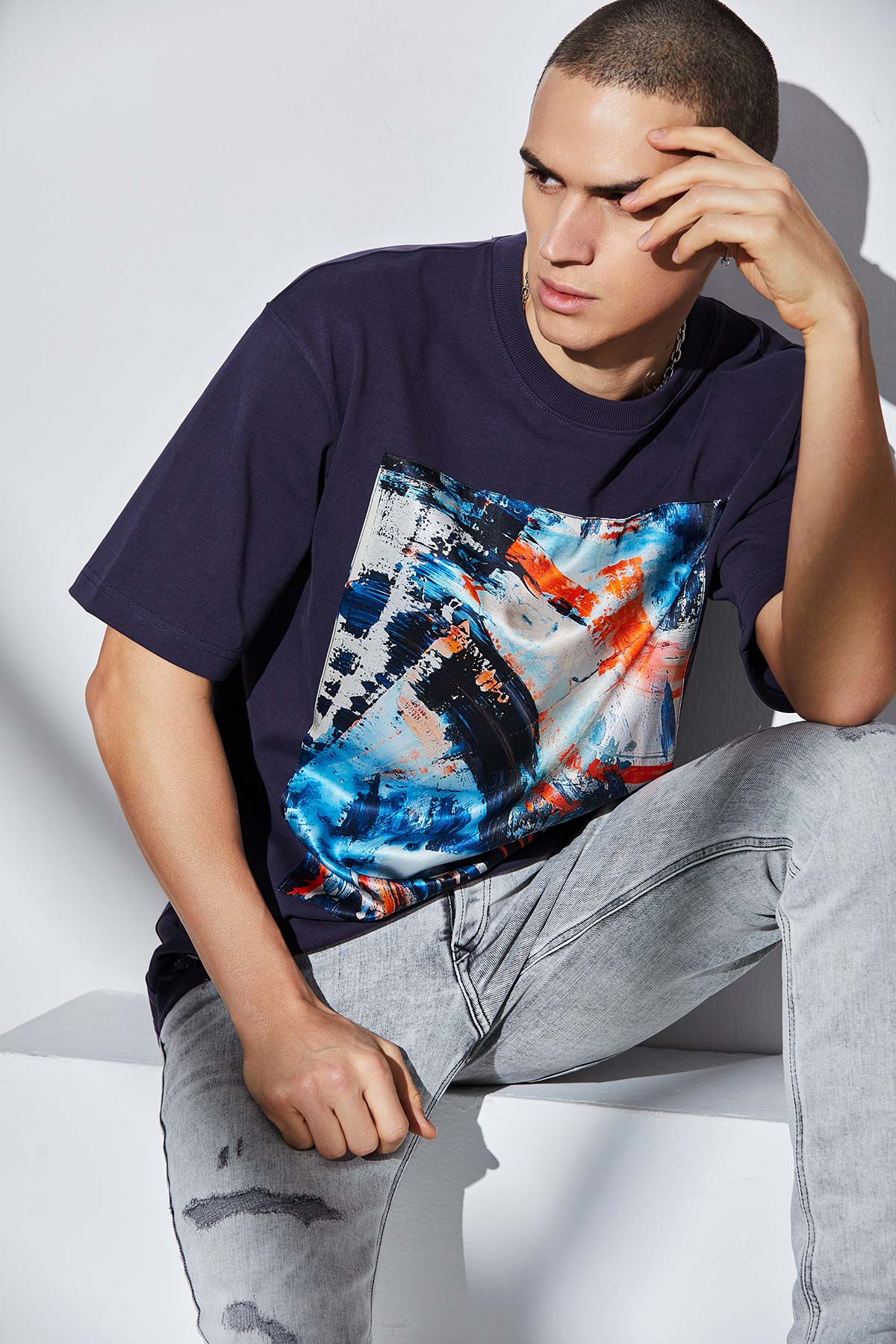 T-shirt oversized avec patch soie