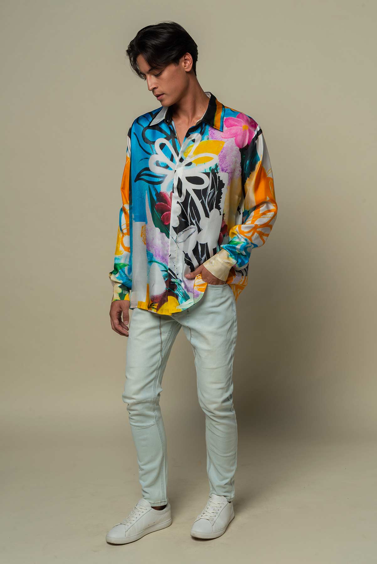 Chemise homme soie "Le bouquet final"