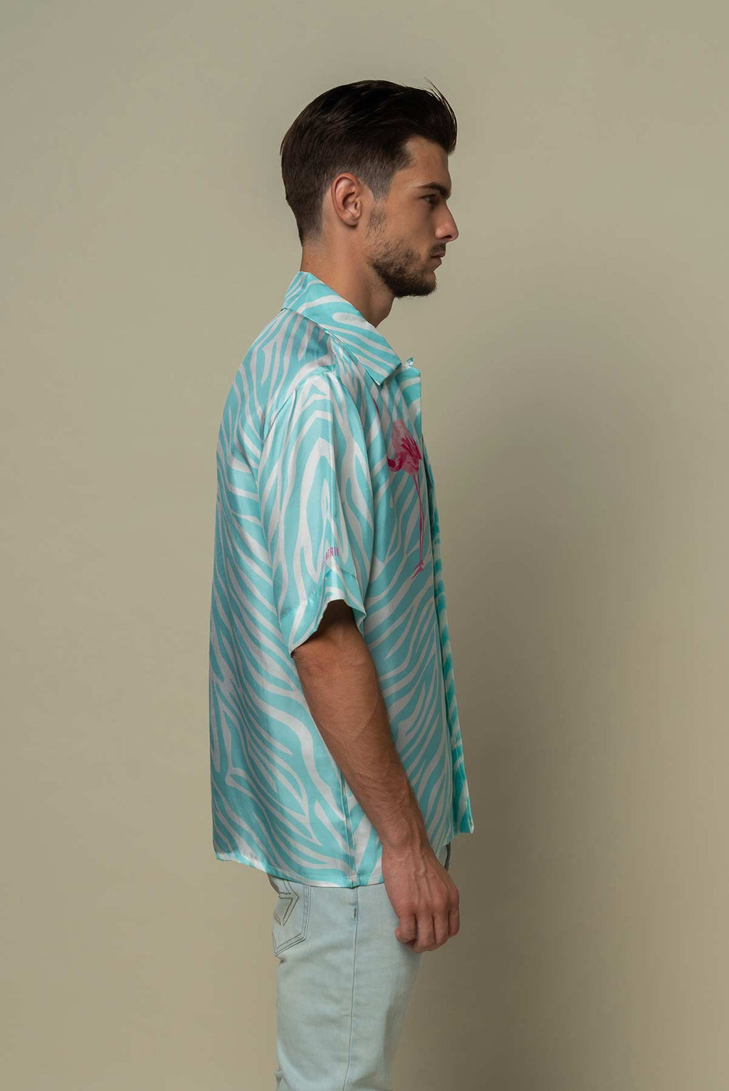 Chemise soie Homme manches courtes "Miami Flamingo"
