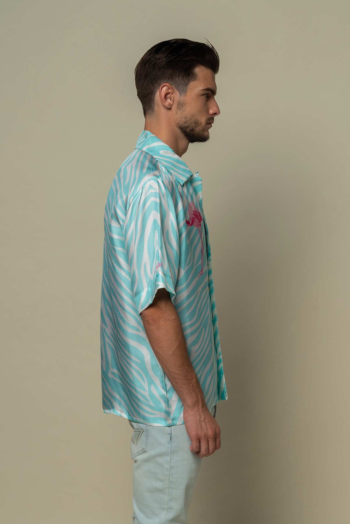 Chemise soie Homme manches courtes "Miami Flamingo"