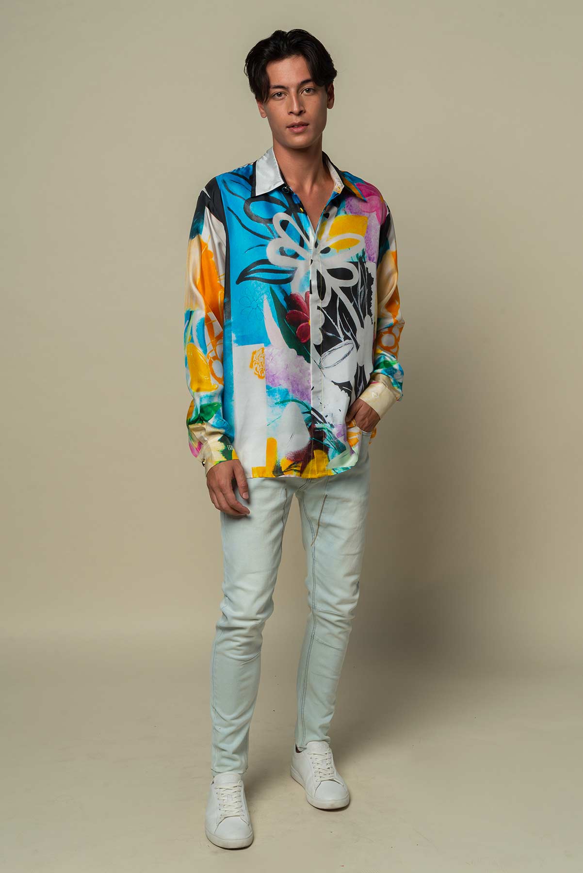 Chemise homme soie "Le bouquet final"