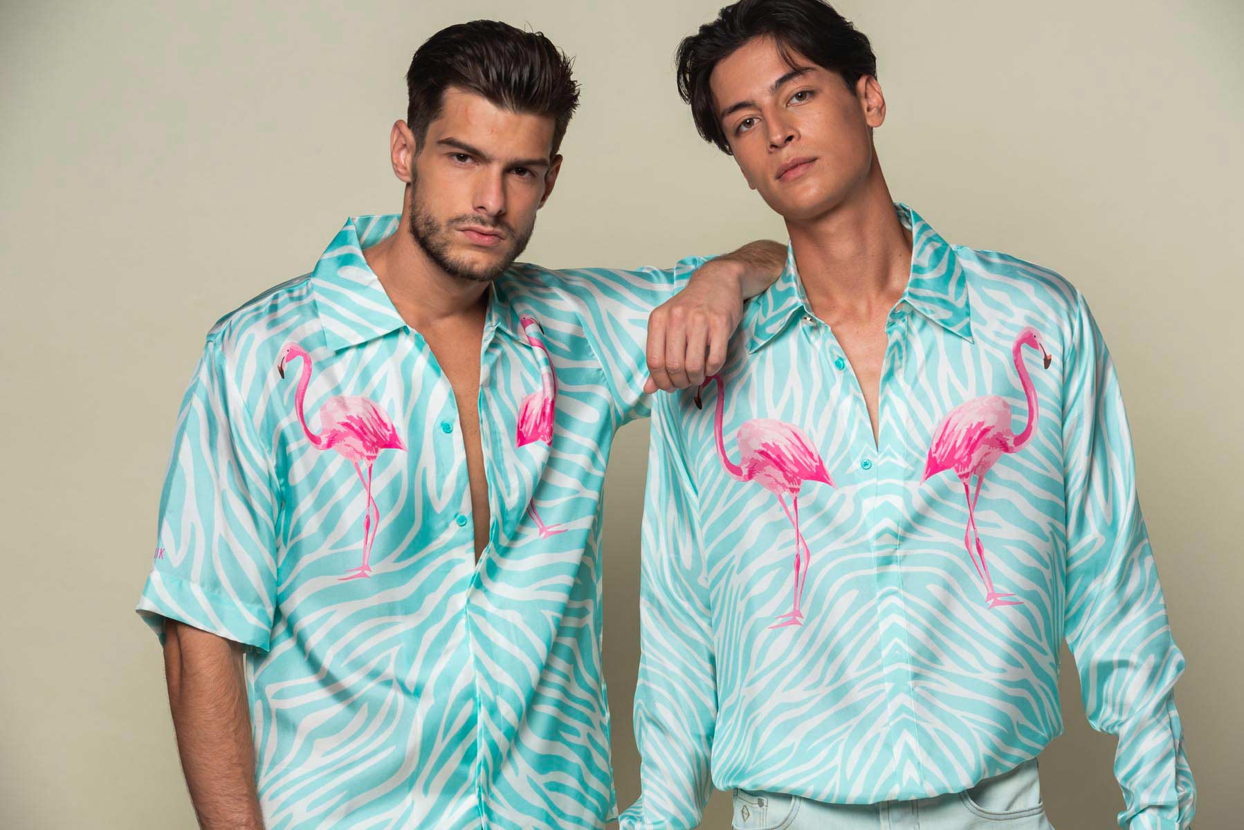 Chemise soie Homme manches courtes "Miami Flamingo"