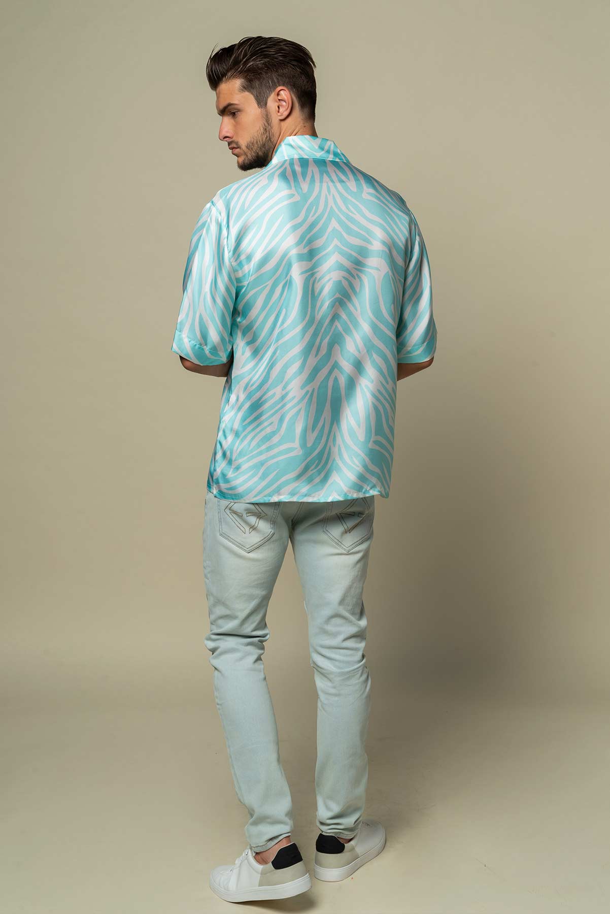 Chemise soie Homme manches courtes "Miami Flamingo"