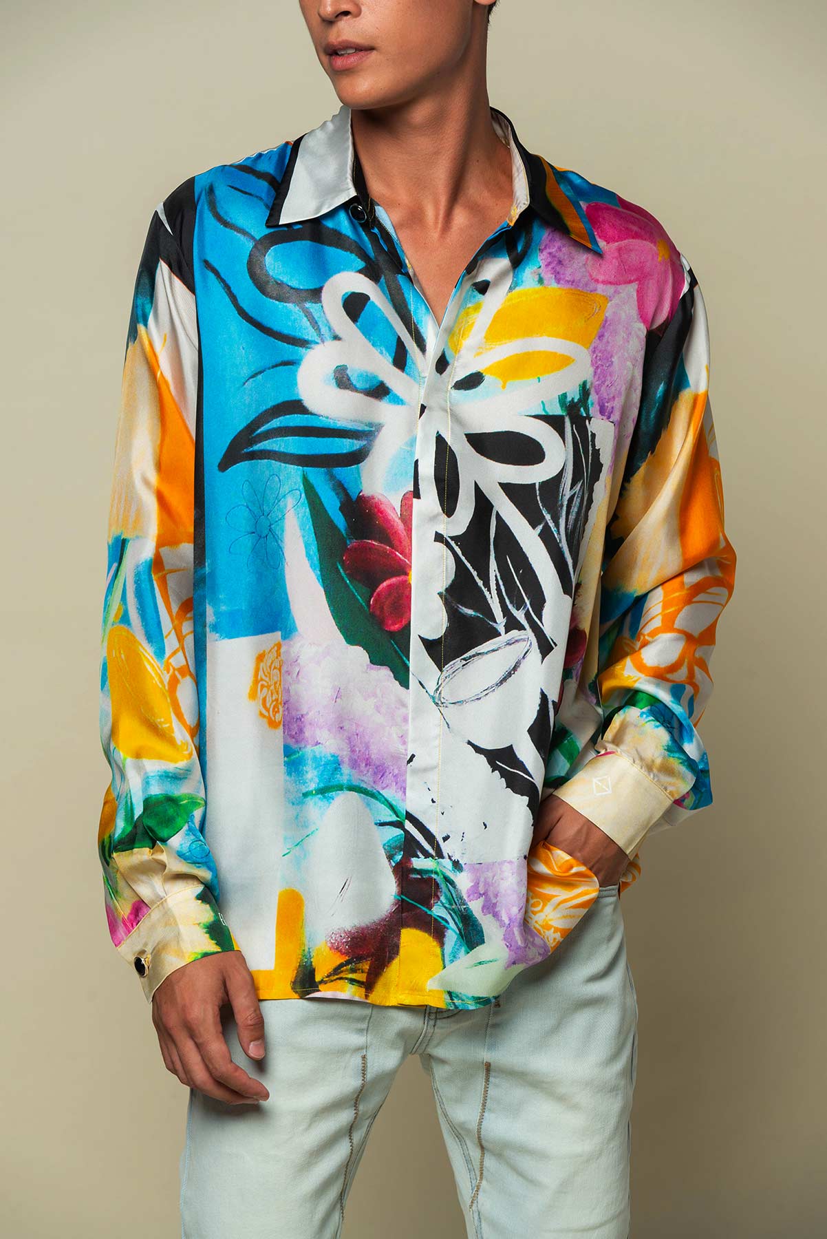 Chemise homme soie "Le bouquet final"