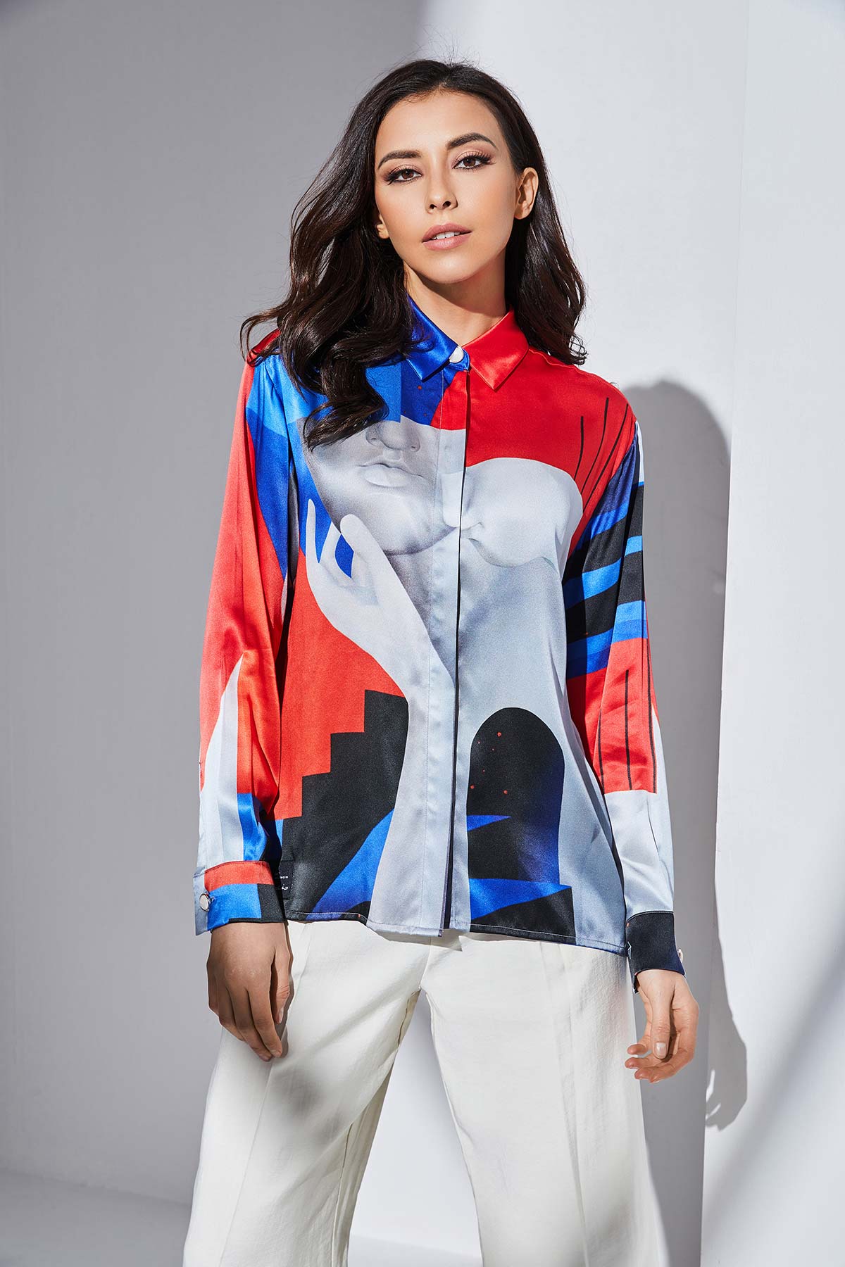 Chemise femme soie manches longues "Gemeos"