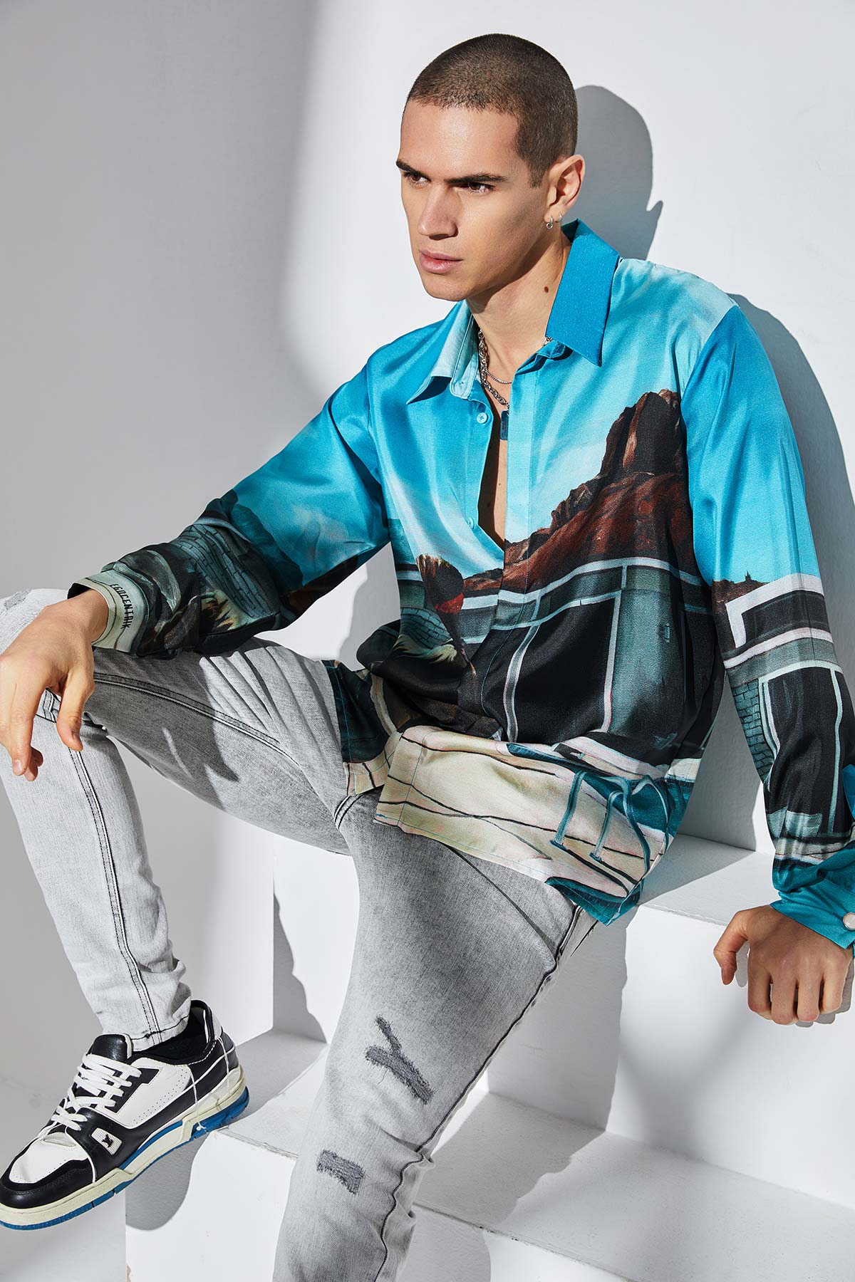 Chemise Homme soie manches longues "Palm Springs"