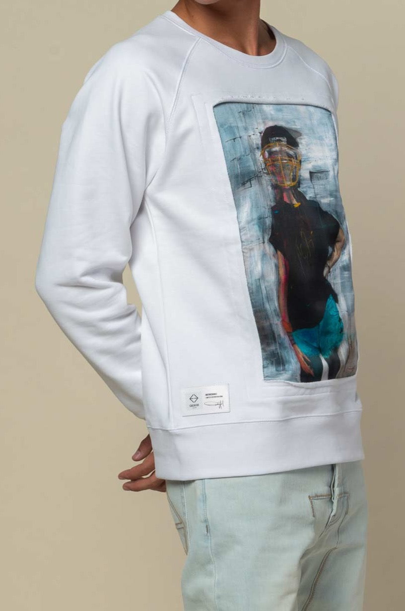 Sweat blanc avec patch soie "Untouchable"