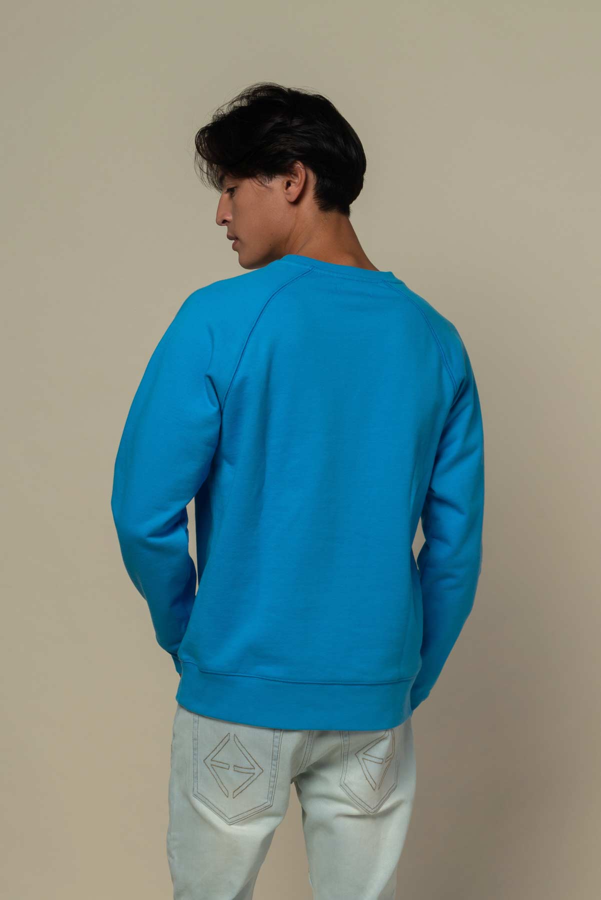 Sweat bleu avec patch soie "Serieuse"