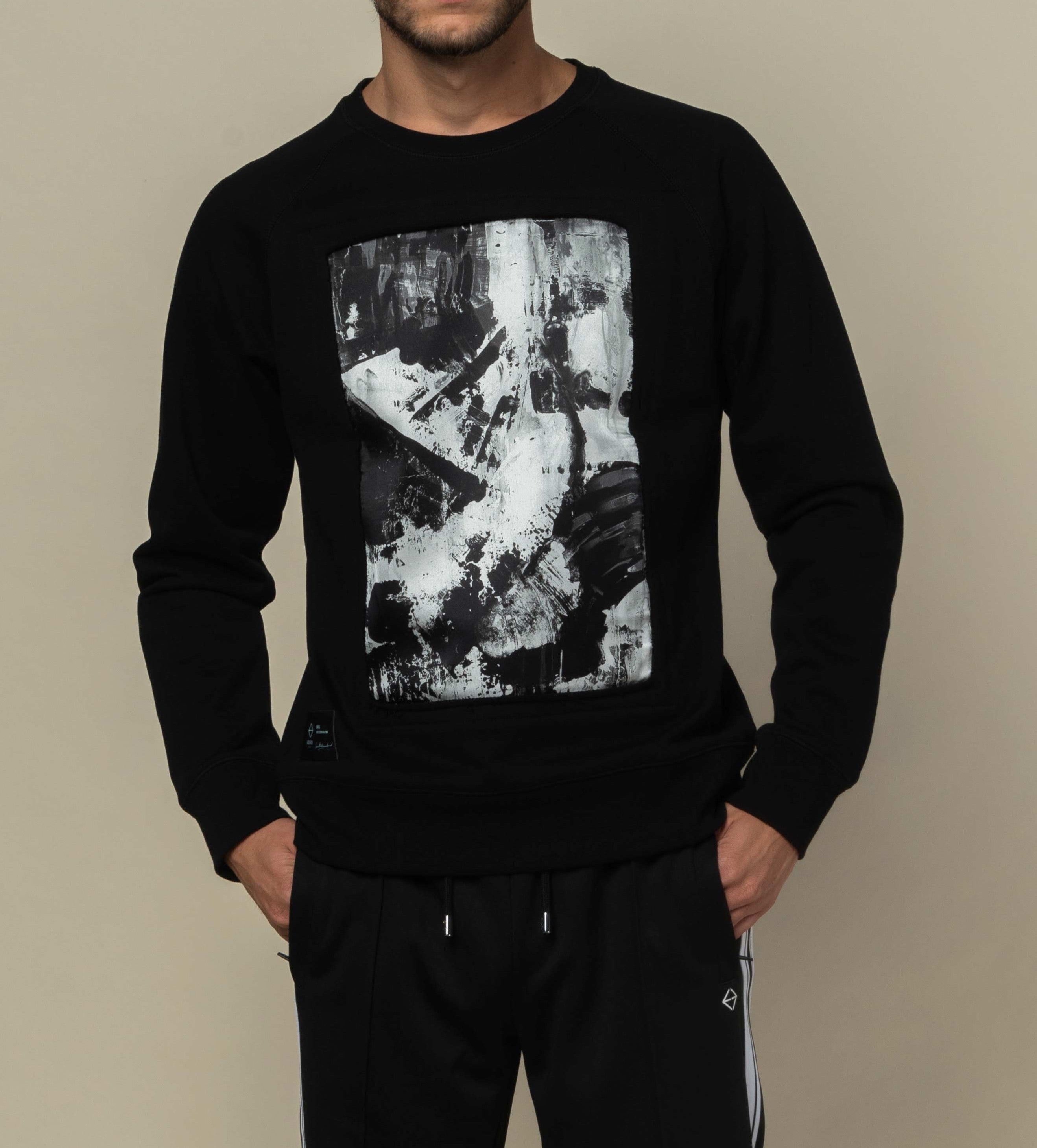 Sweat noir avec patch soie "Strates"