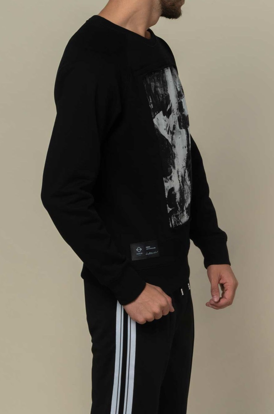 Sweat noir avec patch soie "Strates"