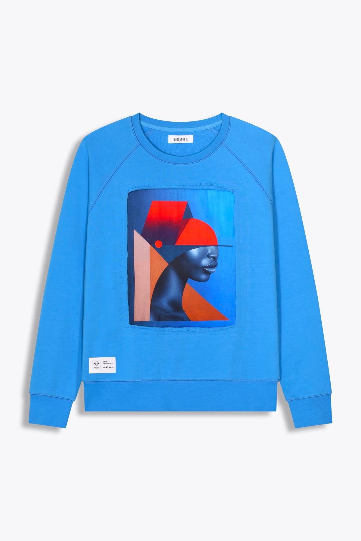 Sweat bleu avec patch soie "Serieuse"