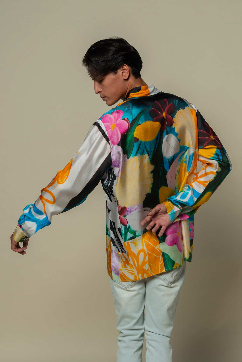 Chemise homme soie "Le bouquet final"