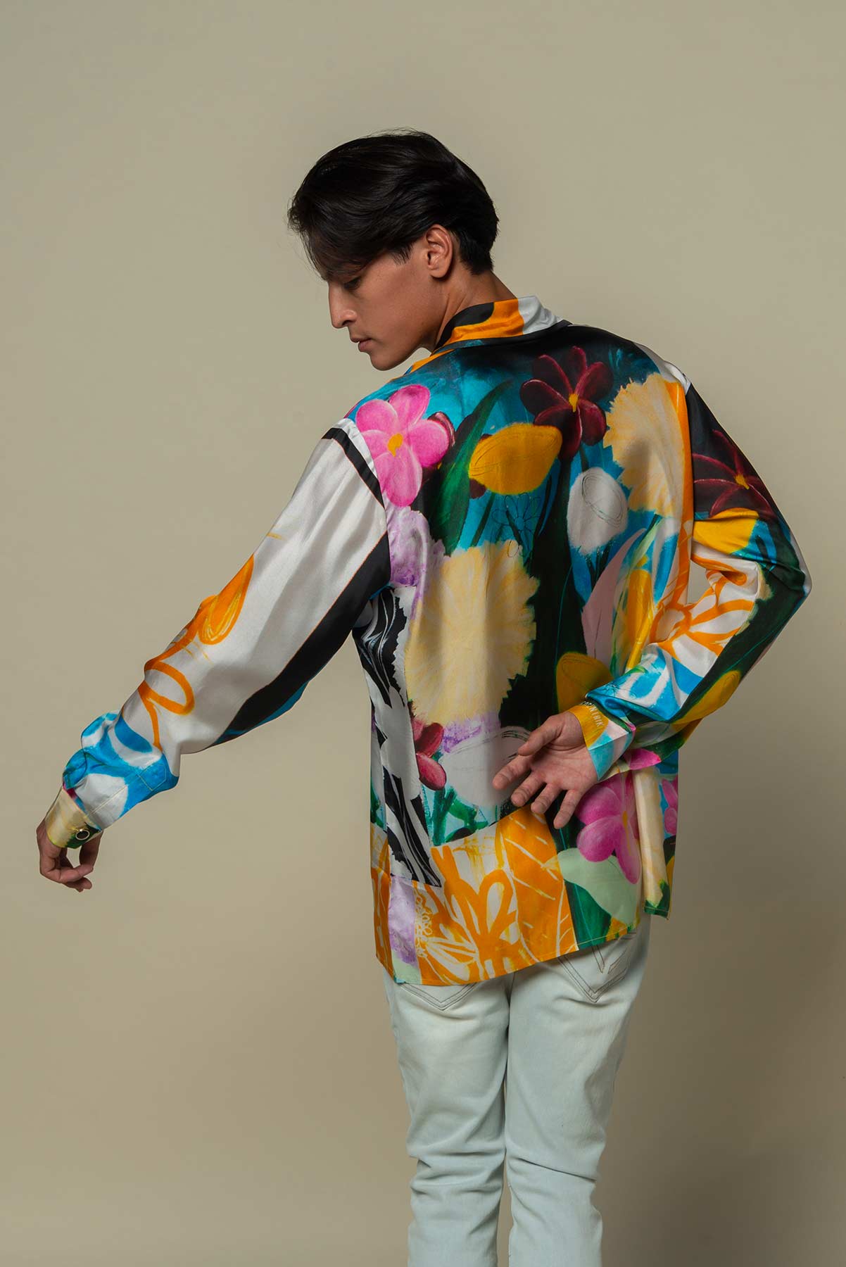Chemise homme soie "Le bouquet final"
