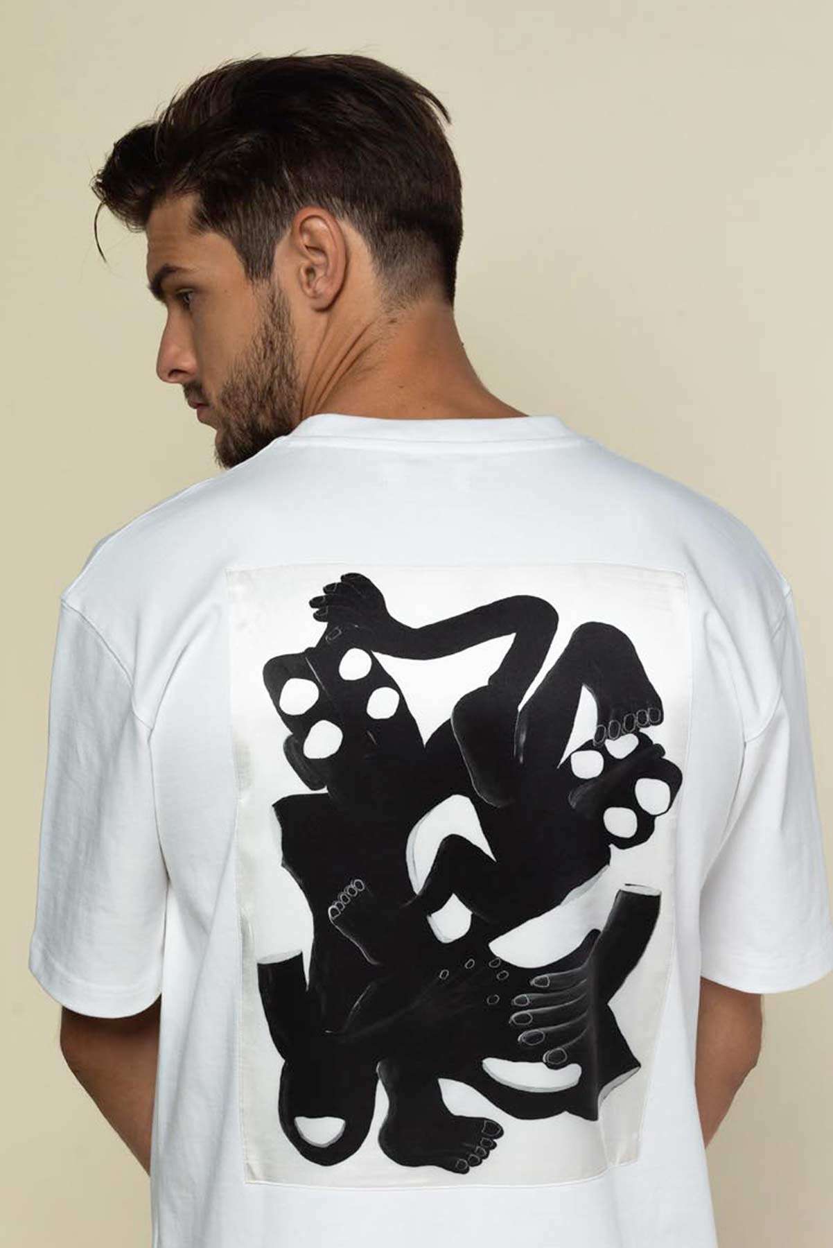 T-shirt blanc Oversized avec patch soie