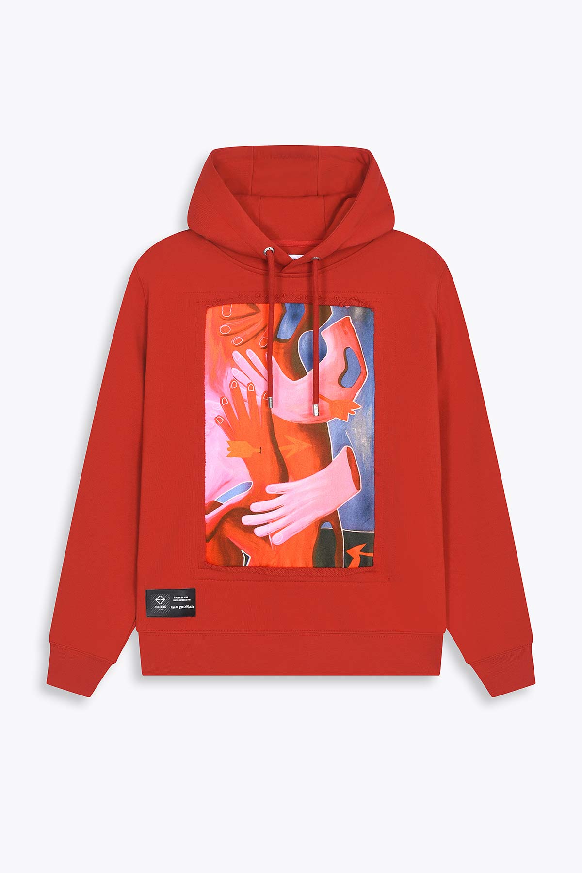 Hoodie rouge avec patch soie "A fleur de peau"