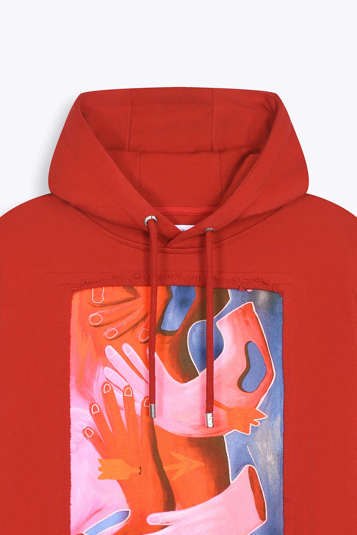 Hoodie rouge avec patch soie "A fleur de peau"