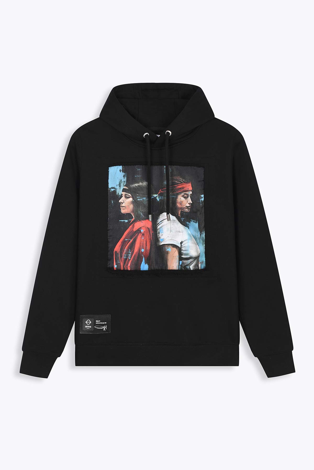 Hoodie noir avec patch soie "Duality"