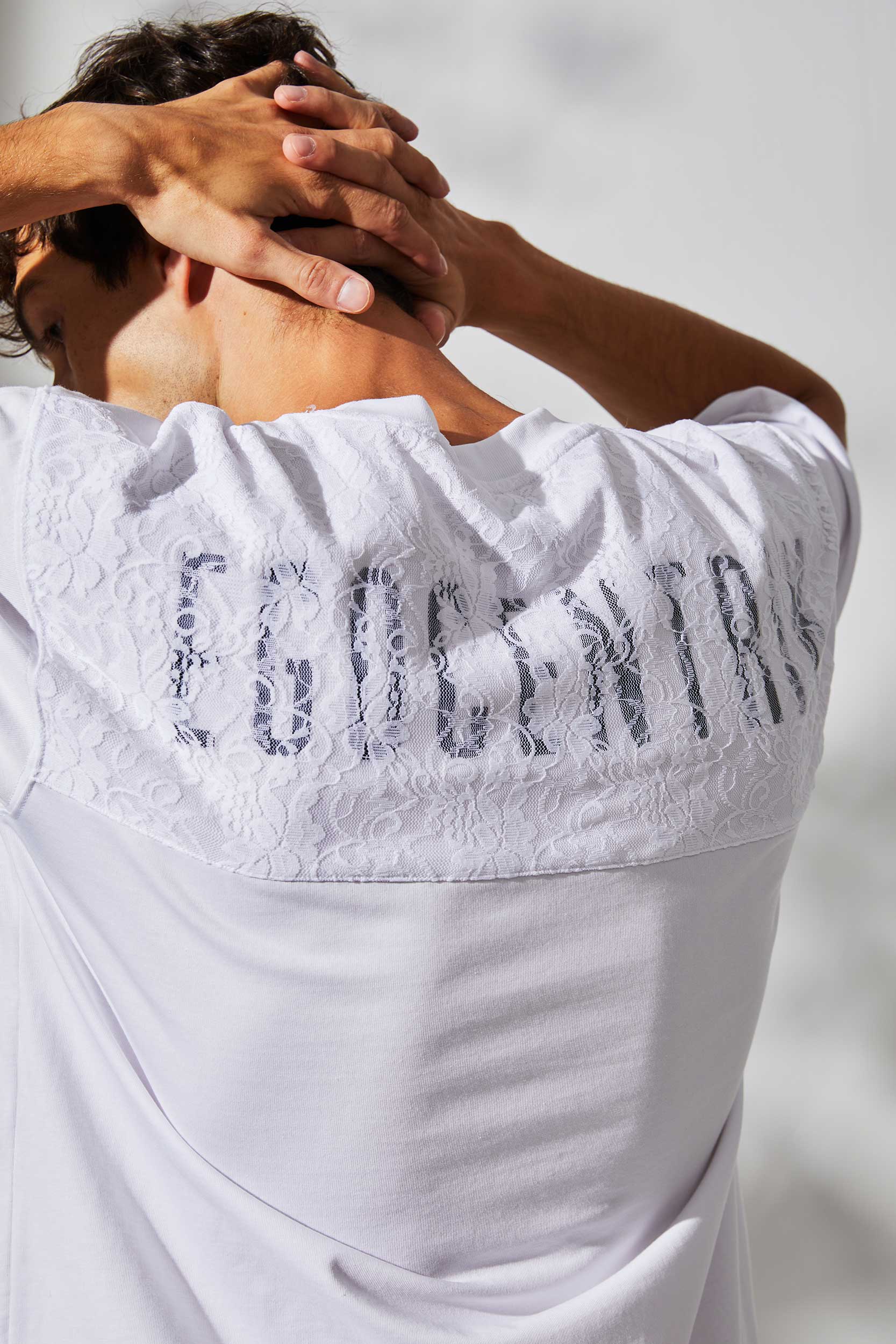 T-shirt oversized Majestic dentelles Blanc