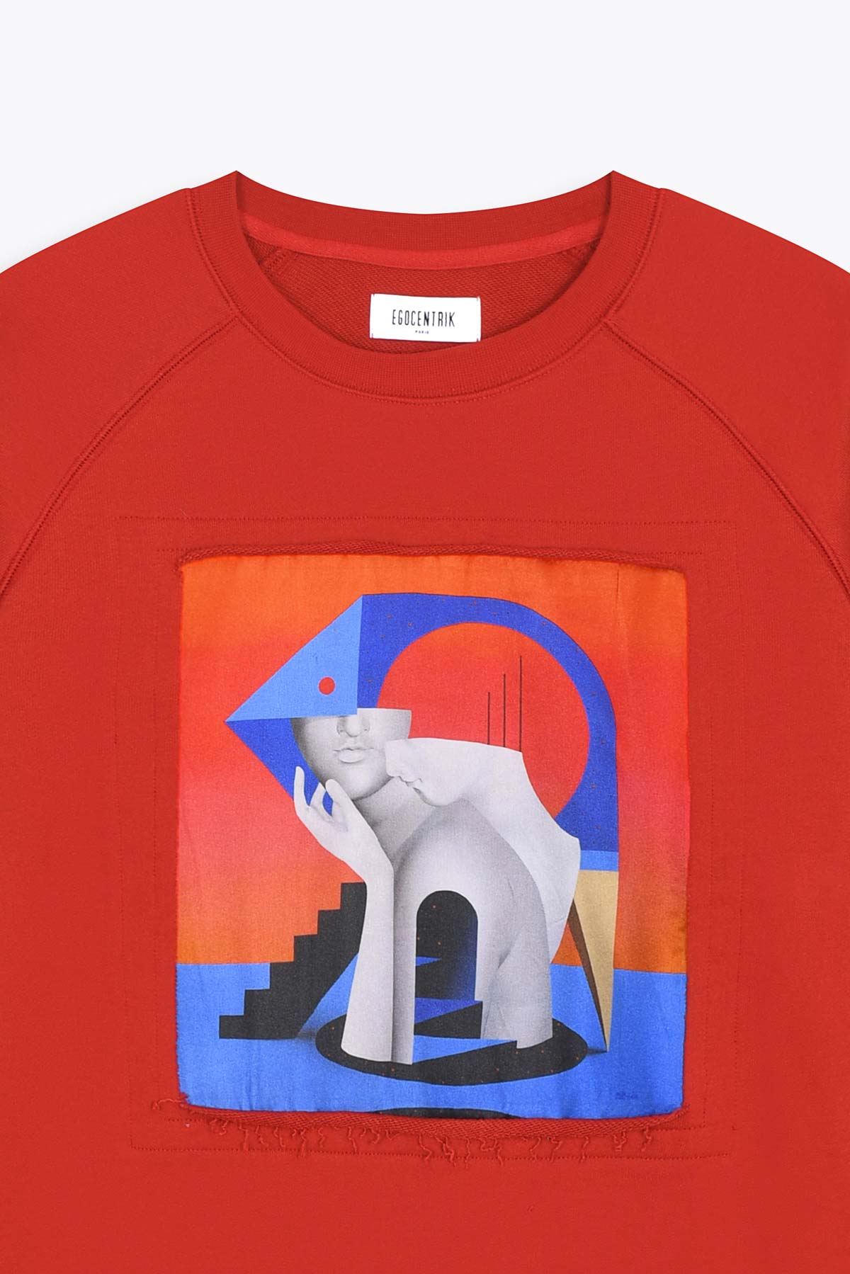 Sweat rouge avec patch soie "Gemeos"