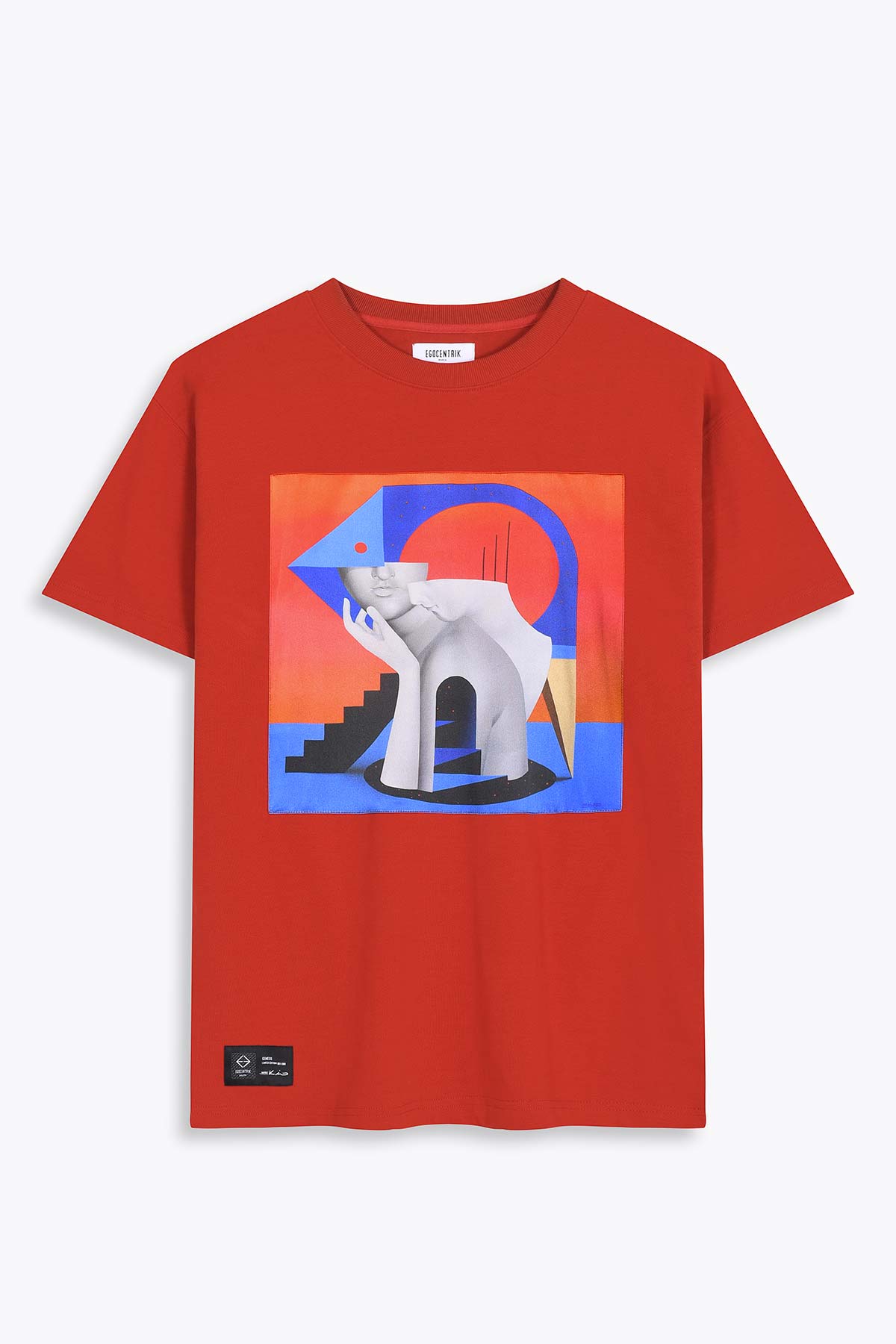 T-Shirt rouge Oversized avec patch soie "Gemeos"
