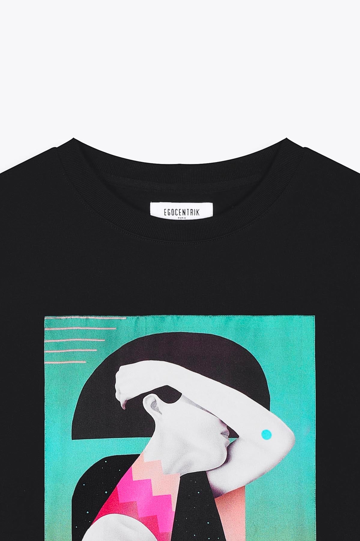 T-Shirt noir Oversized patch soie "Geisha"
