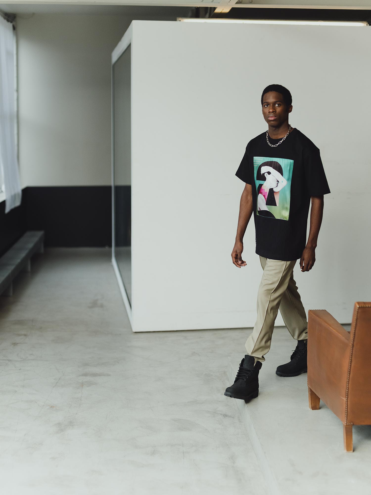 T-Shirt noir Oversized patch soie "Geisha"