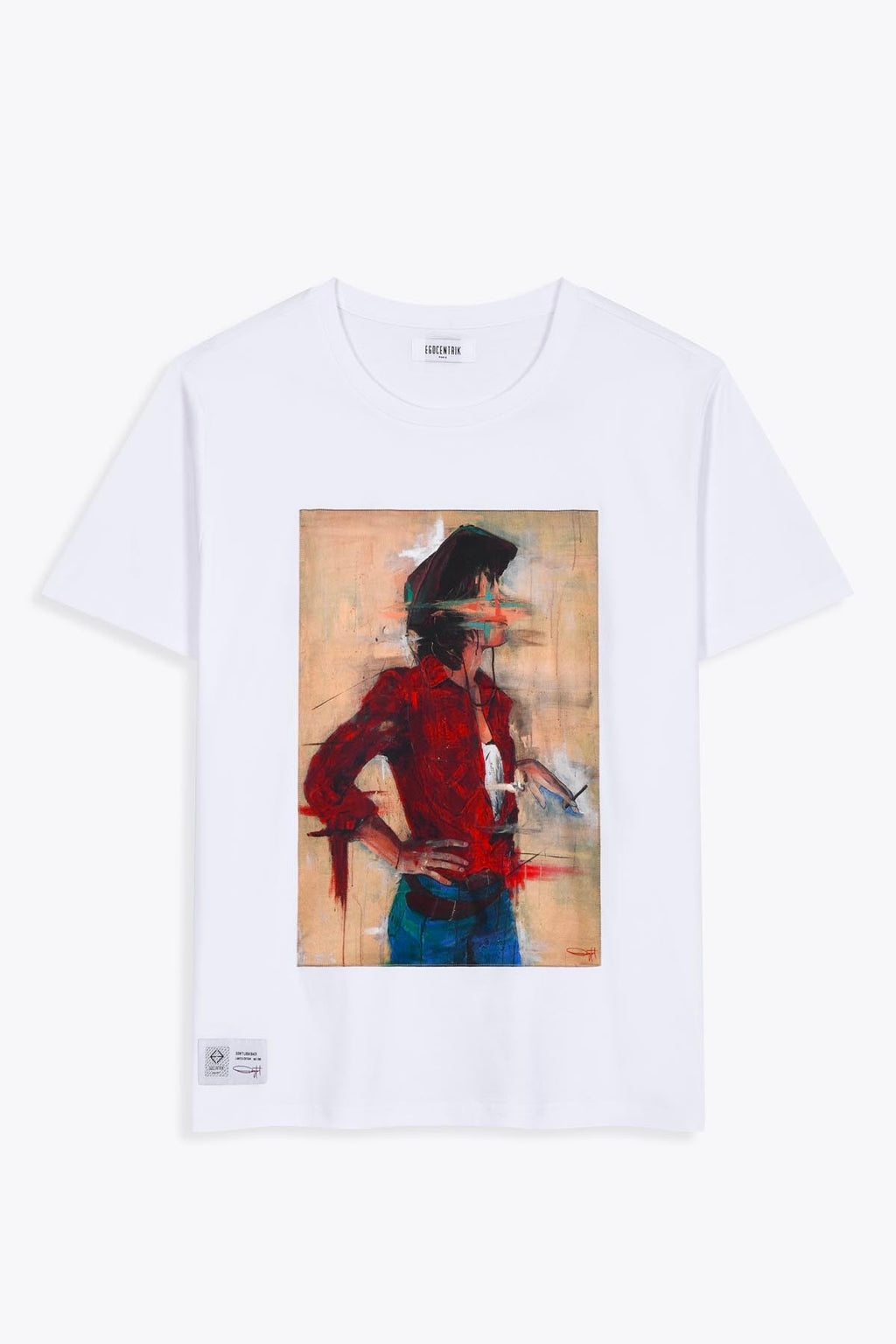 T-Shirt blanc avec patch soie "Don't look back"