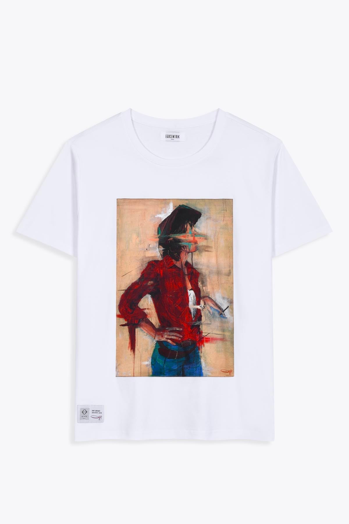 T-Shirt blanc avec patch soie "Don't look back"