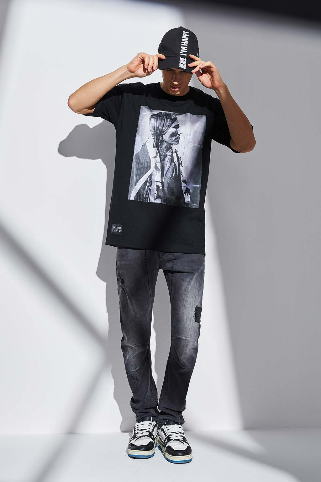 T-Shirt noir coton avec patch soie "Californian Native"
